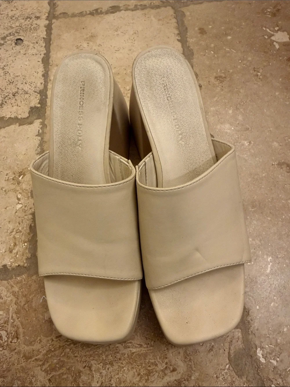 Princess Polly Cream Platform Slide Heels